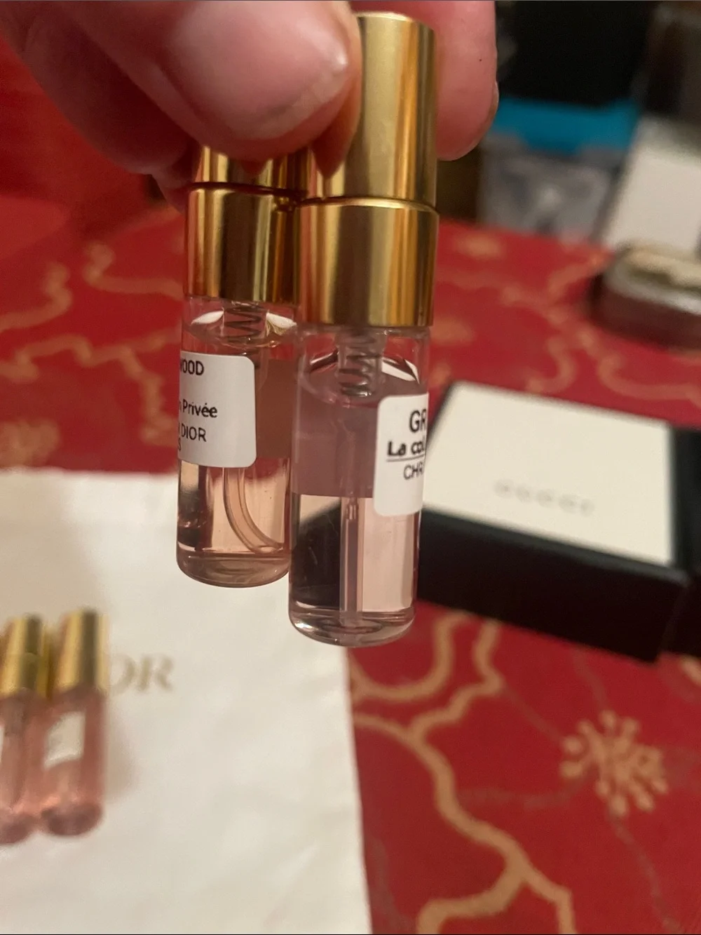 Dior La Collection Privée Travel Spray Vial Set - Pink with Gold Caps and Gucci